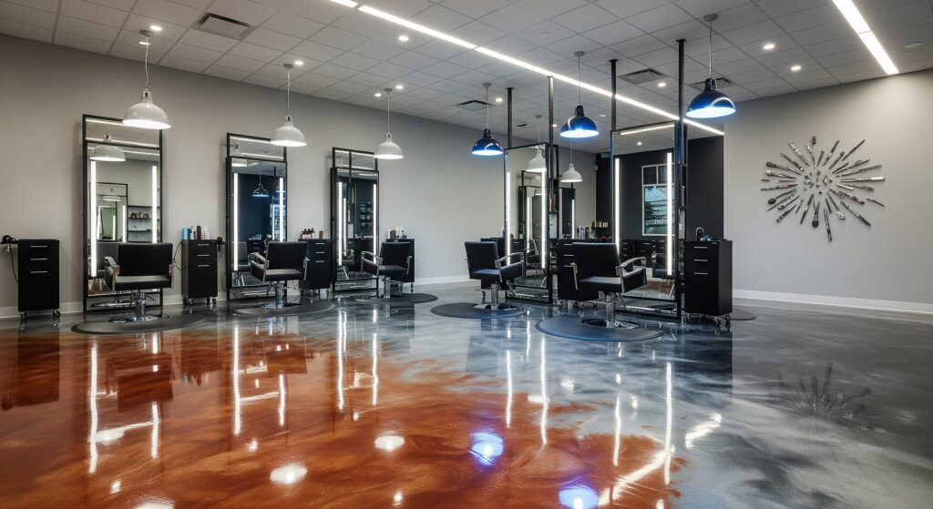 Hair Salon with Metallic Epoxy Resin Floors