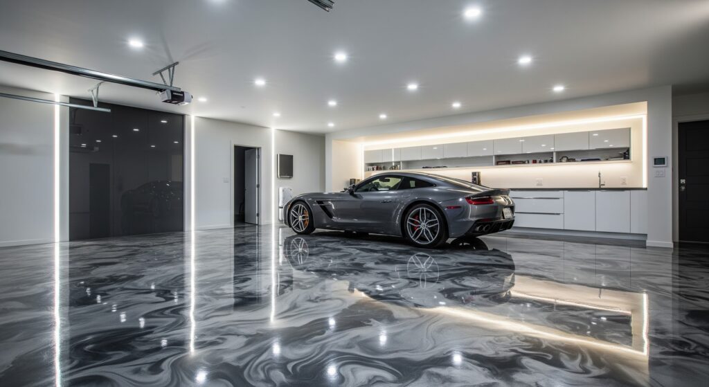 Garage with Metallic Epoxy Resin Floors